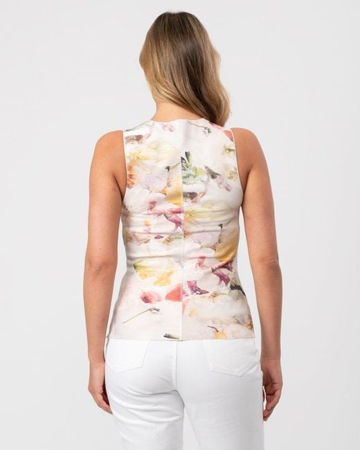 Aimley Stitch Detail Printed Racer Top White