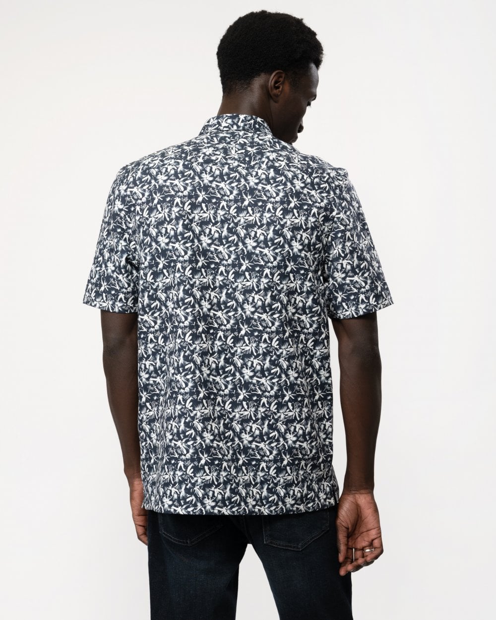 Tavaro Short Sleeve Abstract Floral Shirt Navy